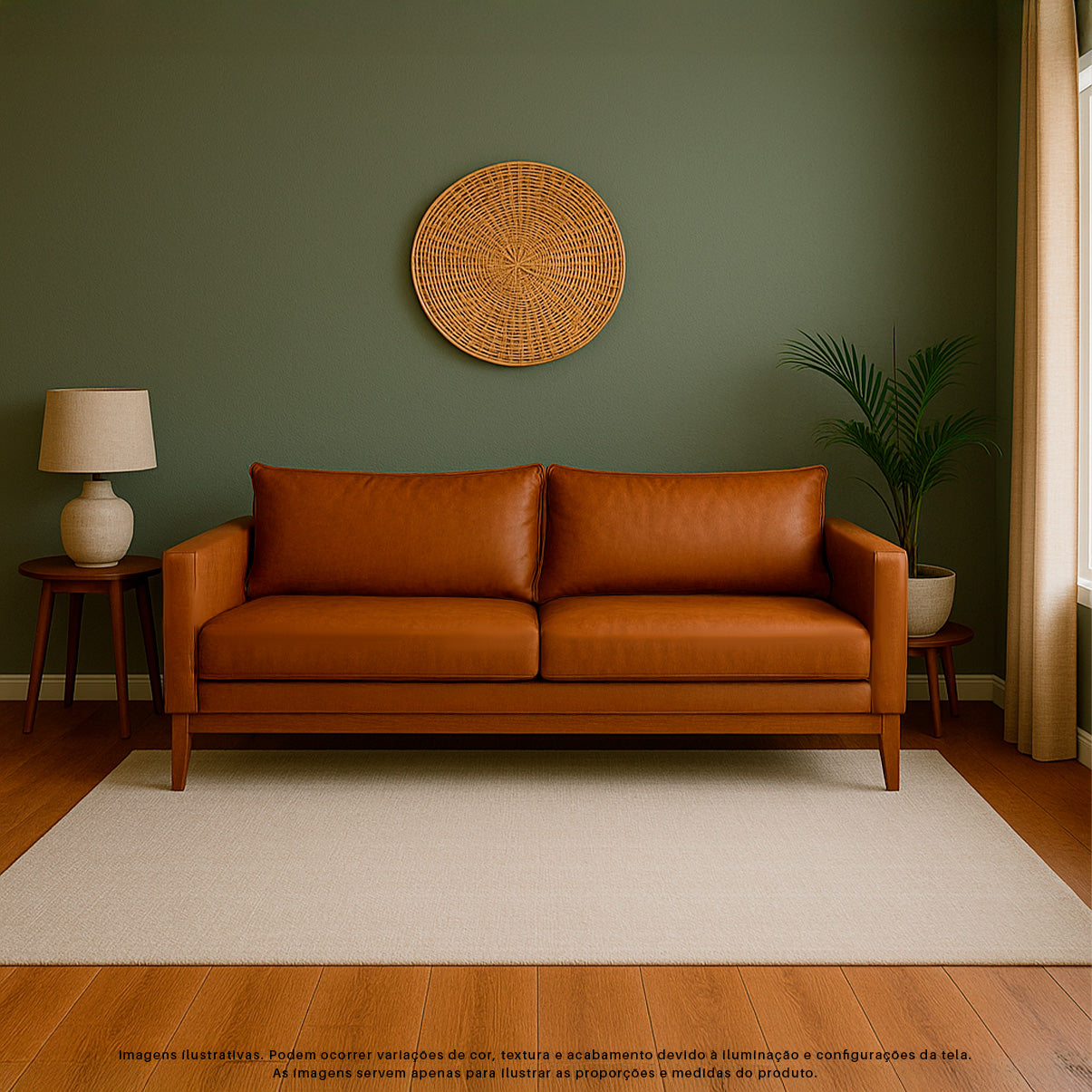 Sofá 3 Lugares Classic Corino com 2 Almofadas 2m Estrutura em Madeira de Eucalipto