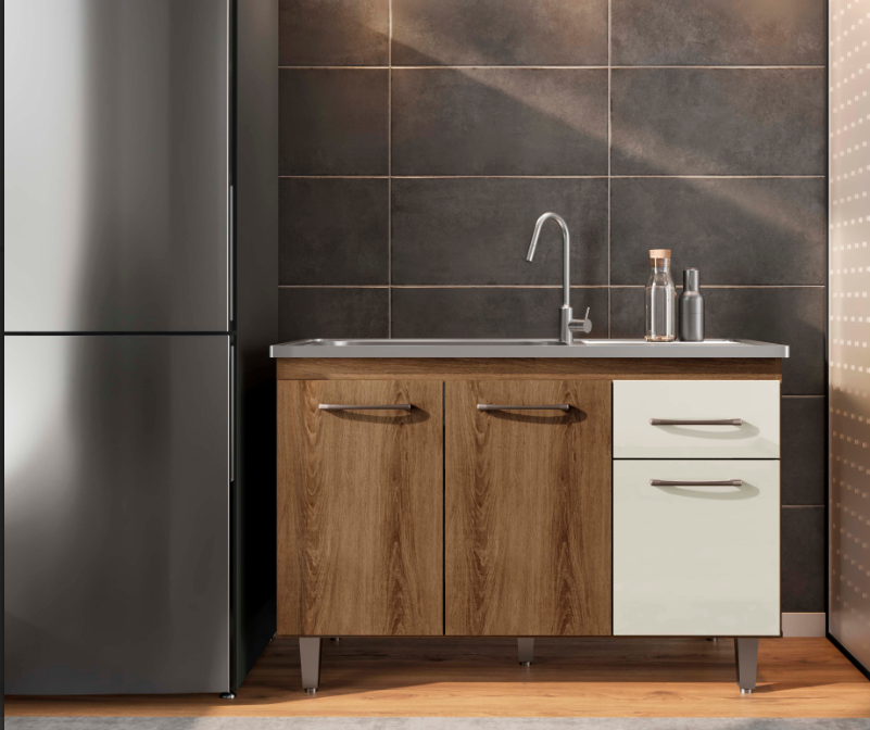 Balcão de Cozinha 118cm com 3 Portas e Gaveta com Corrediça Metálica e Estrutura em MDF/MDP — Praticidade para Cozinha Compacta (Sem Tampo)