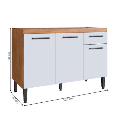 Balcão de Pia para Cozinha 120cm Giovanna em MDP Fosco com 3 Portas e Gaveta — Mais Espaço Interno e Organização