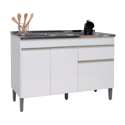 Balcão de Pia Sara Splendore 120cm com 3 Portas e 2 Gavetas em MDP — Ideal para Cozinha Organizada (Sem Tampo)