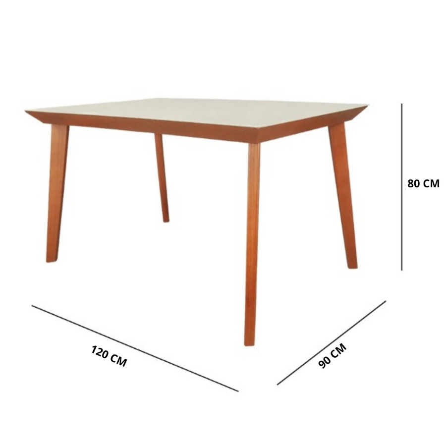 Mesa de Jantar Naiara 120 cm com Tampo de Vidro – 4 Lugares