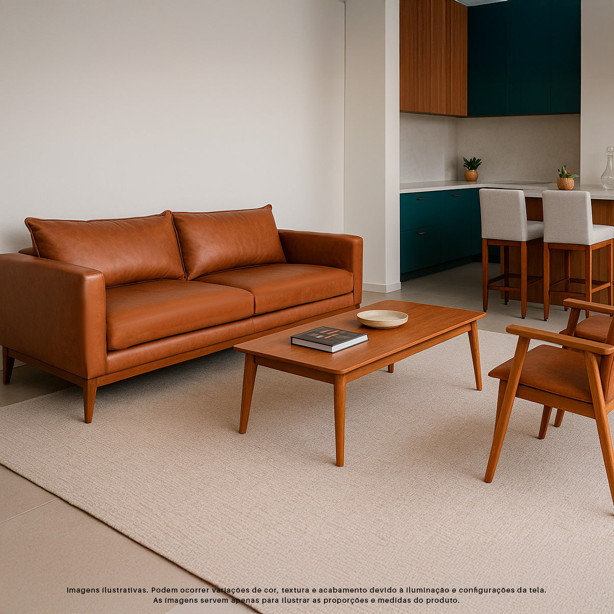 Sofá 3 Lugares Classic Corino com 2 Almofadas 2m Estrutura em Madeira de Eucalipto