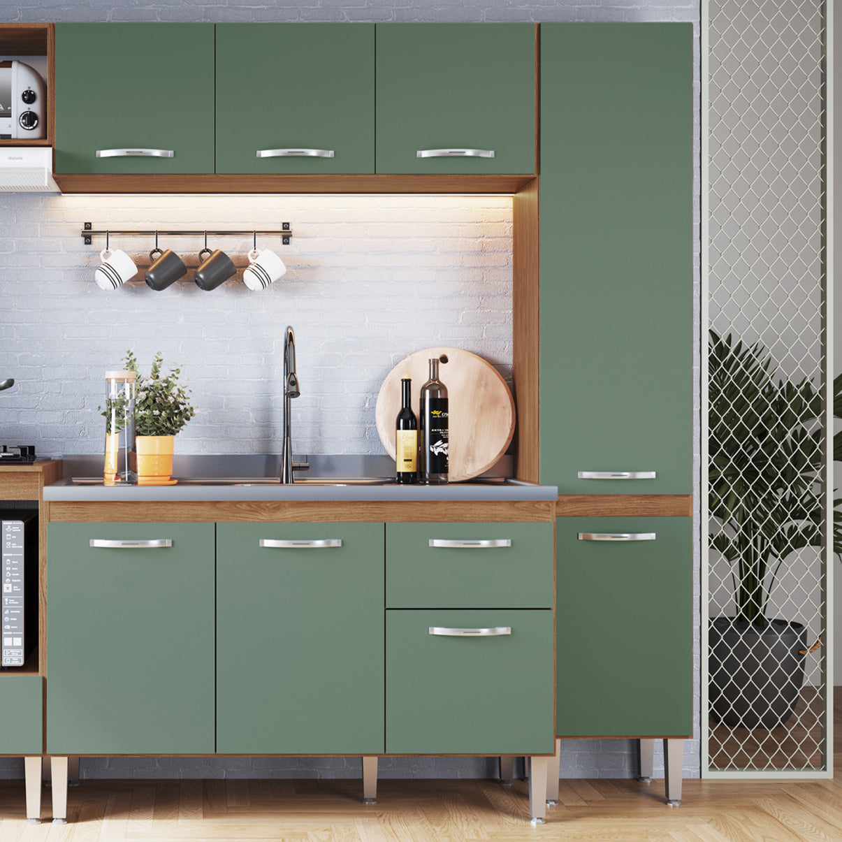 Paneleiro de Cozinha Light com 3 Prateleiras — MDP de Alta Qualidade com 2 Portas e Pés com Regulagem para Otimizar Espaço e Manter a Cozinha Organizada