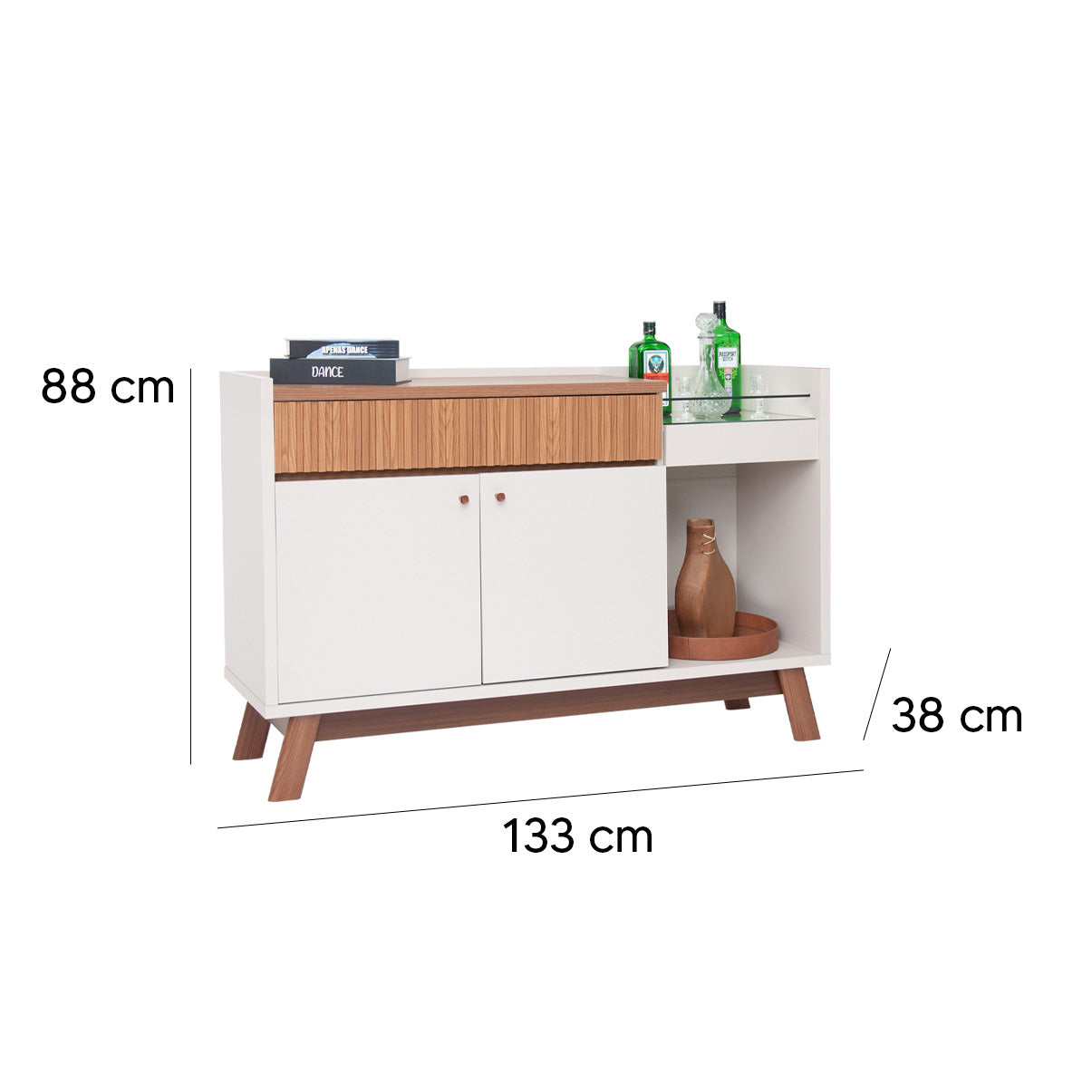 Buffet Aparador Lucca 2 portas e 1 gaveta em MDP/MDF estilo retrô para sala de jantar ou estar