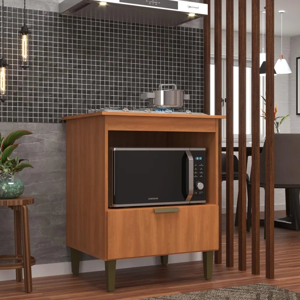 Balcão de Cozinha para Cooktop 4 Bocas com Porta Basculante e Nicho