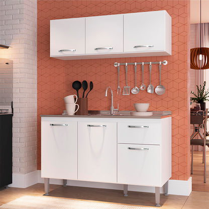 Armário Aéreo de Cozinha Light 1,20m — Estrutura em MDP 12mm com Pintura UV, 3 Portas e Dobradiças Metálicas para Organizar Cozinha Compacta