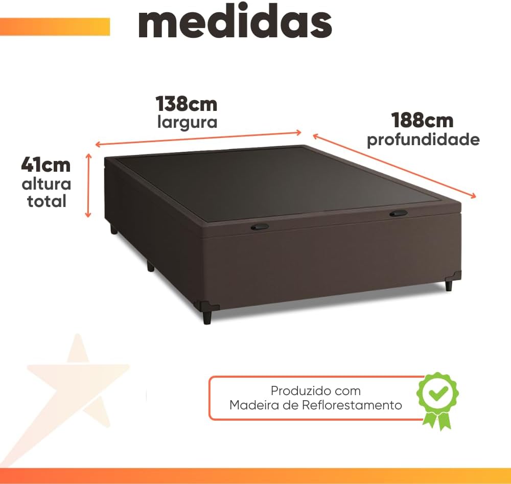 Base Box Baú Casal 138x188 Linho – Pistão a Gás