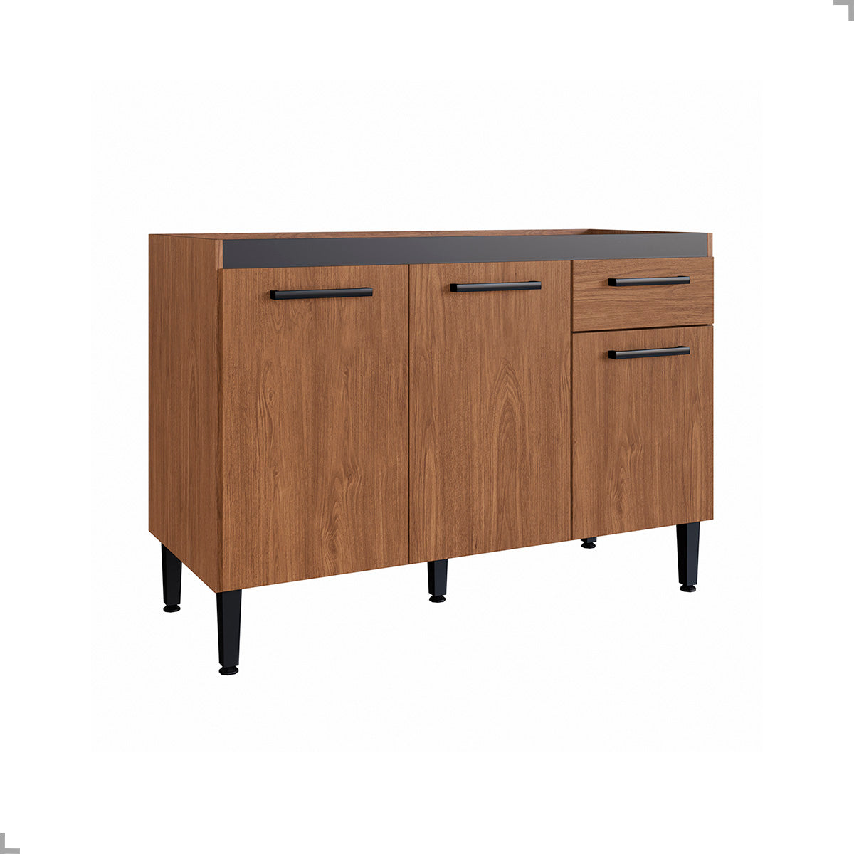 Balcão de Pia para Cozinha 120cm Giovanna em MDP Fosco com 3 Portas e Gaveta — Mais Espaço Interno e Organização