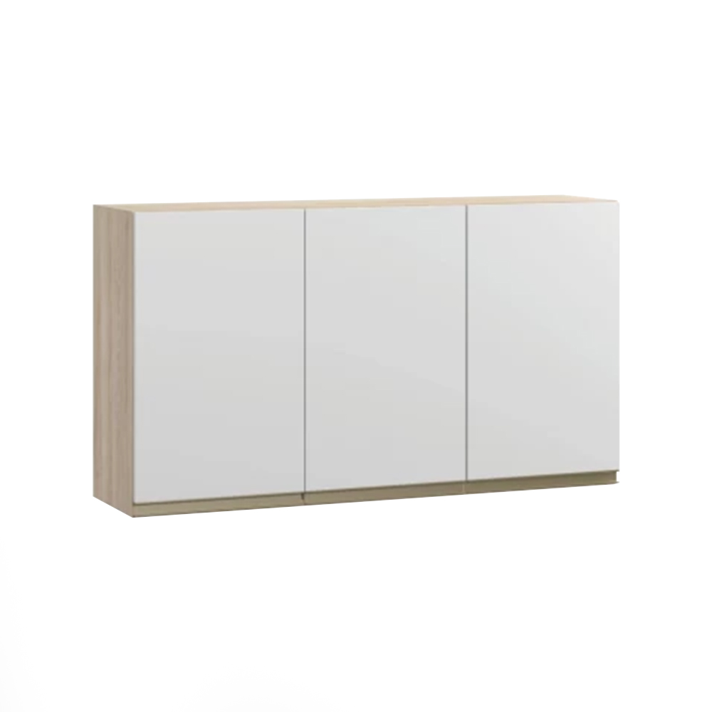 Armário Aéreo de Cozinha 120 cm 3 Portas Nature e Branco