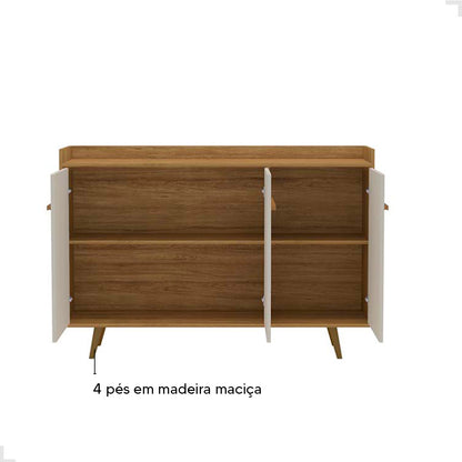 Aparador Buffet Quartzo 3 Portas com pés de madeira maciça com Prateleiras Internas para Sala de Jantar