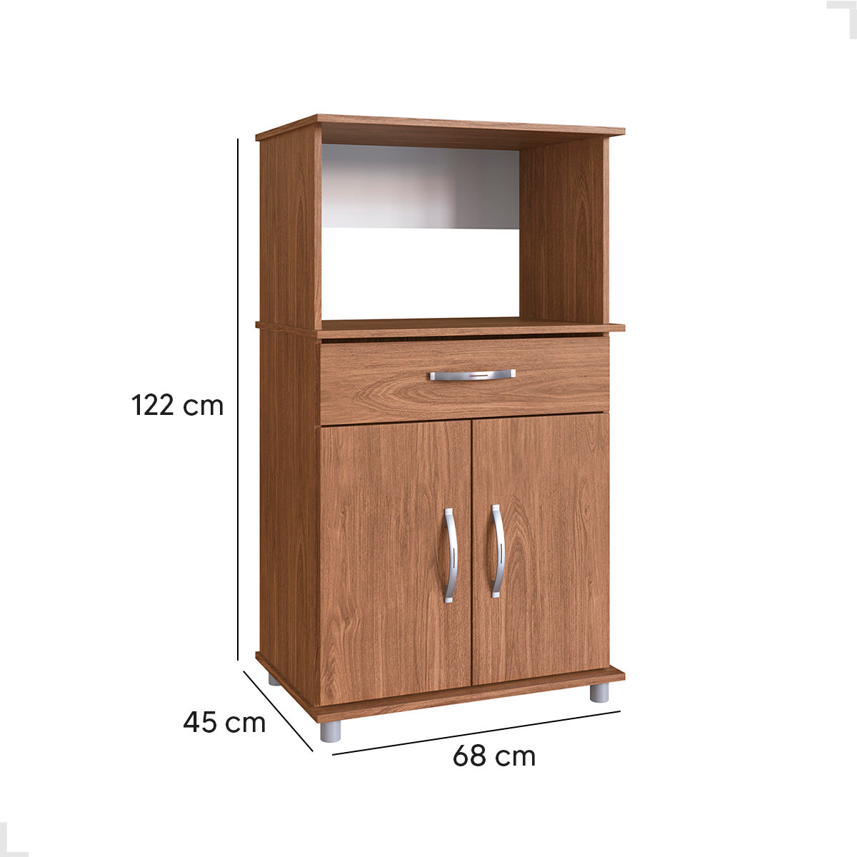 Balcão Armário de Forno Laura para cozinha, com espaço para forno e micro-ondas e tampo de apoio multiuso