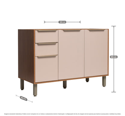 Balcão de Cozinha 120cm Sem Tampo com 2 Gavetas Corrediça Telescópica e Pés Reguláveis Divina