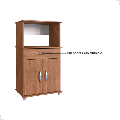 Balcão Armário de Forno Laura para cozinha, com espaço para forno e micro-ondas e tampo de apoio multiuso