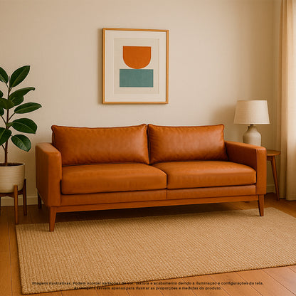 Sofá 3 Lugares Classic Corino com 2 Almofadas 2m Estrutura em Madeira de Eucalipto