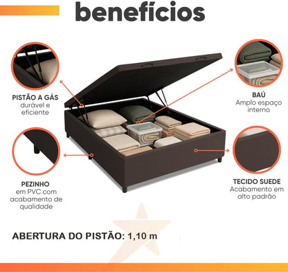 Base Box Baú Casal 138x188 Linho – Pistão a Gás