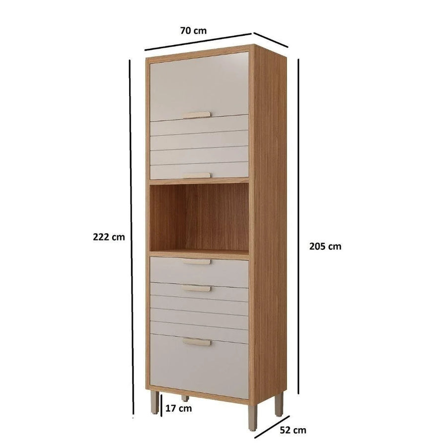Paneleiro Eloise 2 Portas com 2 Gavetas e Nichos 70cm