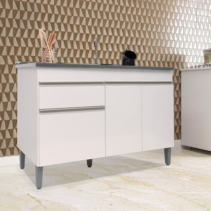 Balcão de Pia Sara Splendore 120cm com 3 Portas e 2 Gavetas em MDP — Ideal para Cozinha Organizada (Sem Tampo)