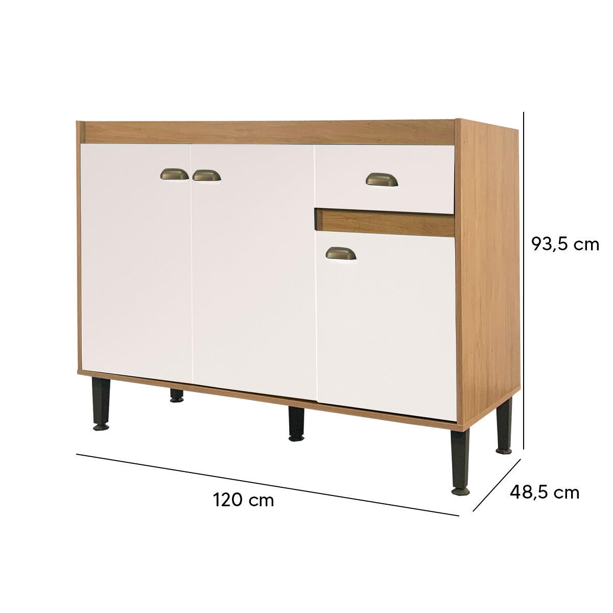 Balcão de Pia para Cozinha MB 1030 120cm armário com 3 portas, 1 gaveta