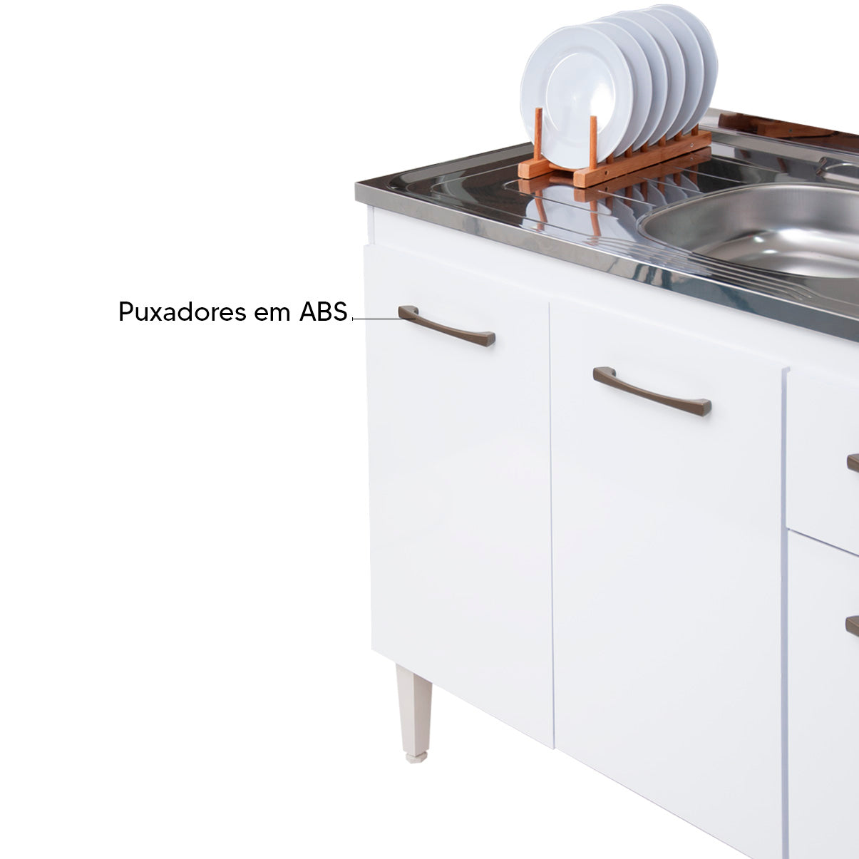 Balcão de Cozinha 118cm com 3 Portas e Gaveta com Corrediça Metálica e Estrutura em MDF/MDP — Praticidade para Cozinha Compacta (Sem Tampo)