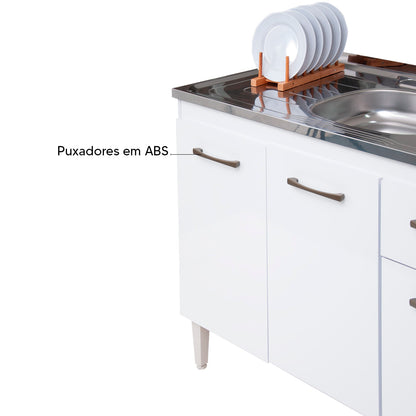 Balcão de Cozinha 118cm com 3 Portas e Gaveta com Corrediça Metálica e Estrutura em MDF/MDP — Praticidade para Cozinha Compacta (Sem Tampo)