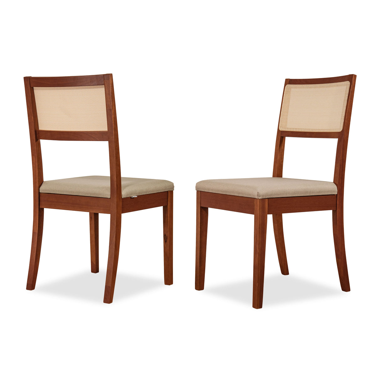 Kit com 2 Cadeiras MH3230 com Estrutura em Madeira Maciça, Assento em Linho e Encosto de Palha Natural