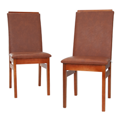 Kit com 2 Cadeiras Veneza Estofadas em Corino com Estrutura de Madeira Maciça e Acabamento Marrom Canela