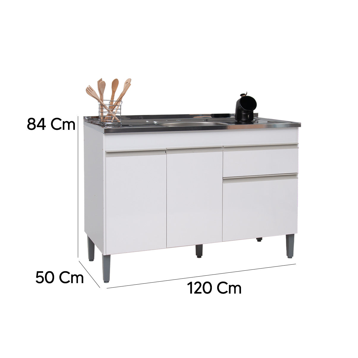 Balcão de Pia Sara Splendore 120cm com 3 Portas e 2 Gavetas em MDP — Ideal para Cozinha Organizada (Sem Tampo)