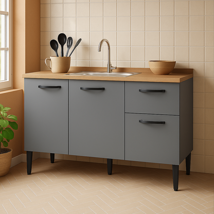 Balcão de Cozinha 120cm 3 Portas 1 Gaveta sem Tampo com Pés Reguláveis