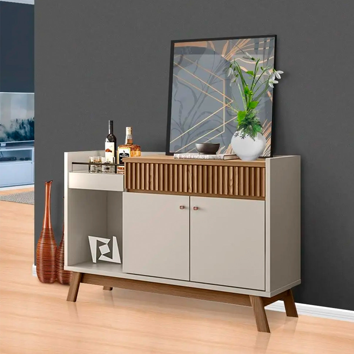 Buffet Aparador Lucca 2 portas e 1 gaveta em MDP/MDF estilo retrô para sala de jantar ou estar