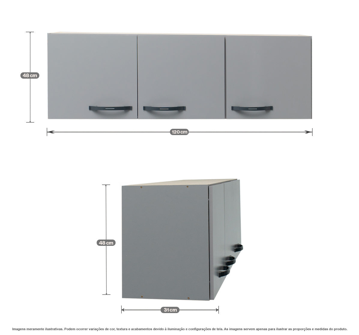 Armário Aéreo de Cozinha Light 1,20m — Estrutura em MDP 12mm com Pintura UV, 3 Portas e Dobradiças Metálicas para Organizar Cozinha Compacta