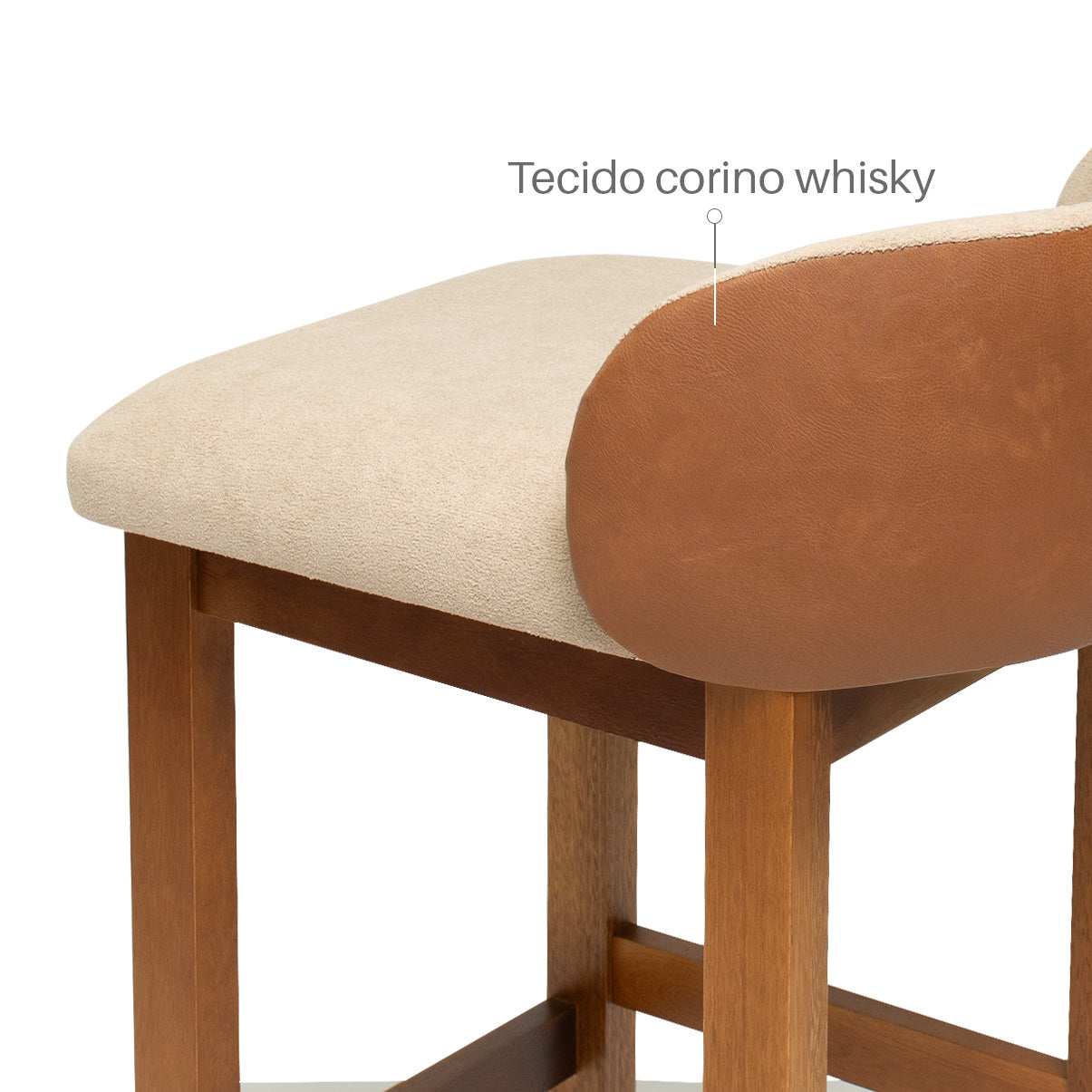 Kit 2 Banquetas Alta Marfim Estofada em Linho – Estrutura em Madeira