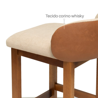 Kit 2 Banquetas Alta Marfim Estofada em Linho – Estrutura em Madeira