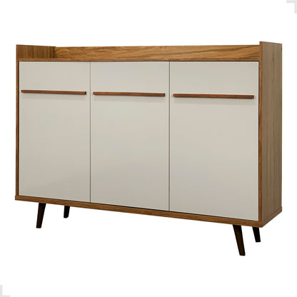 Aparador Buffet Quartzo 3 Portas com pés de madeira maciça com Prateleiras Internas para Sala de Jantar