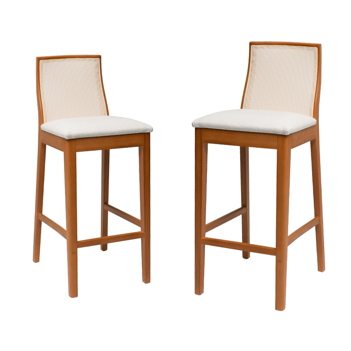 Kit Conjunto Banqueta Arizona em Madeira Maciça com Assento Estofado em Linho e Encosto Tela Sling — Conforto e Estilo para Cozinha Gourmet