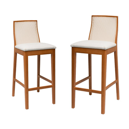 Kit Conjunto Banqueta Arizona em Madeira Maciça com Assento Estofado em Linho e Encosto Tela Sling — Conforto e Estilo para Cozinha Gourmet