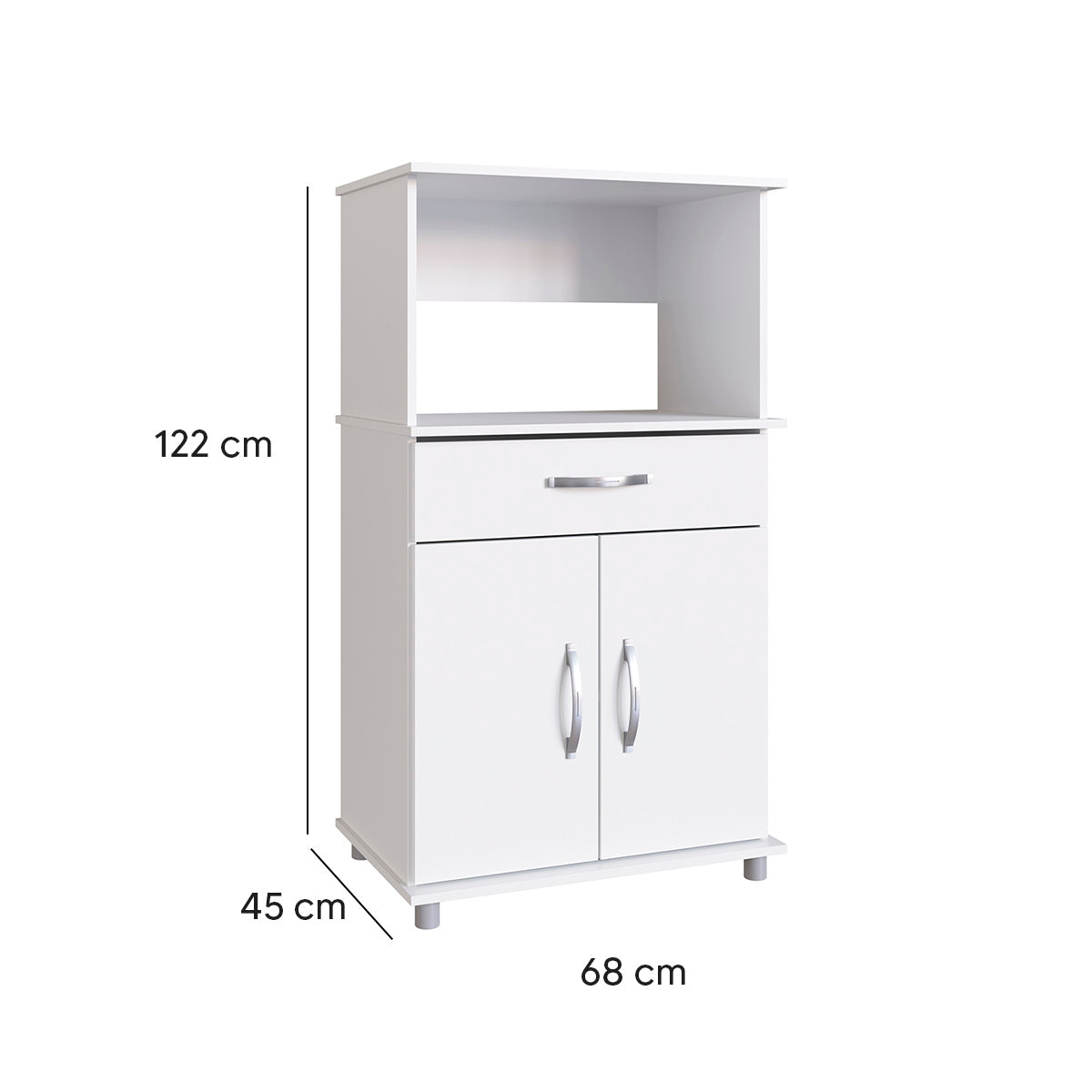 Balcão Armário de Forno Laura para cozinha, com espaço para forno e micro-ondas e tampo de apoio multiuso