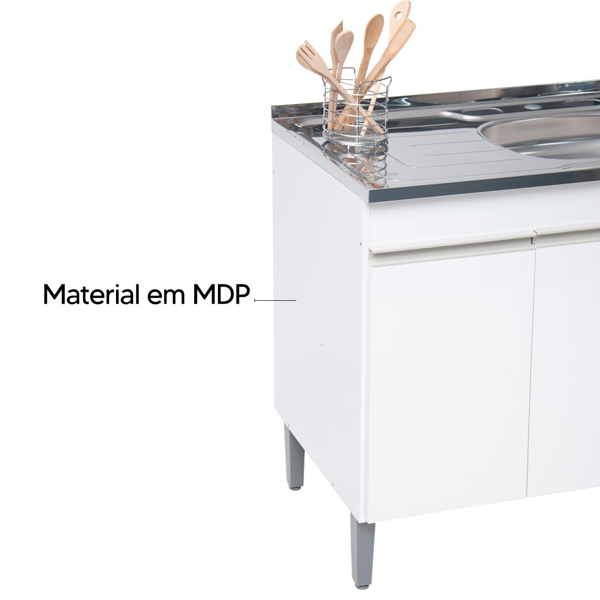 Balcão de Pia Sara Splendore 120cm com 3 Portas e 2 Gavetas em MDP — Ideal para Cozinha Organizada (Sem Tampo)