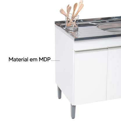 Balcão de Pia Sara Splendore 120cm com 3 Portas e 2 Gavetas em MDP — Ideal para Cozinha Organizada (Sem Tampo)