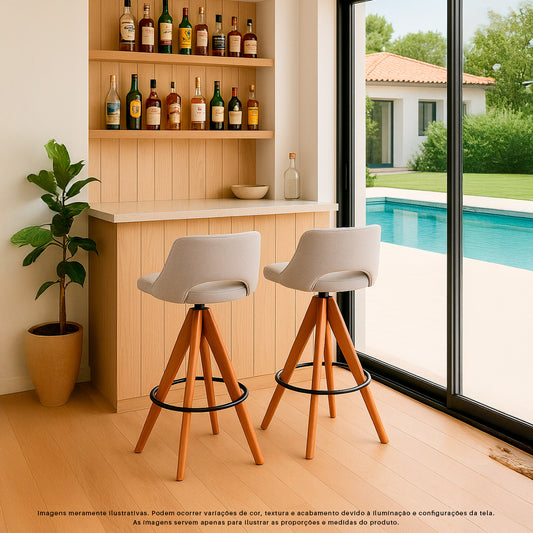 Kit 2 Banquetas Giratória Camila Estofada em Tecido em Linho com , Ideal para Bancadas Altas