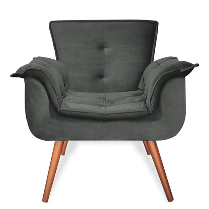 Poltrona Decorativa com Pillow Top no Assento e Braços, Estrutura em Madeira de Eucalipto e Pés Palito