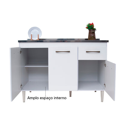 Balcão de Cozinha 118cm com 3 Portas e Gaveta com Corrediça Metálica e Estrutura em MDF/MDP — Praticidade para Cozinha Compacta (Sem Tampo)