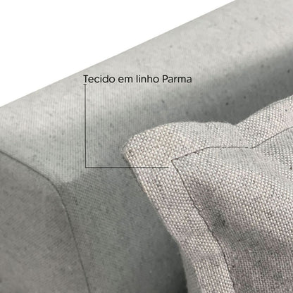 Sofá 3 Lugares Classic Tecido Linho com 2 Almofadas 2m Estrutura em Madeira de Eucalipto