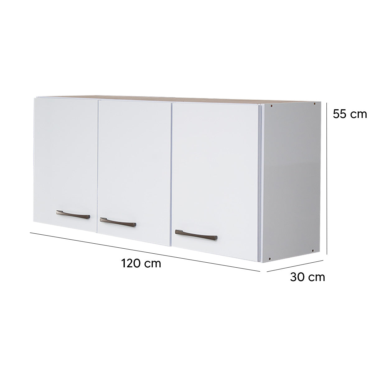 Armário Aéreo de Cozinha Carol 120cm — Estrutura em MDF e MDP com Pintura UV, 3 Portas com Dobradiças Metálicas e 2 Prateleiras para Organizar a Cozinha