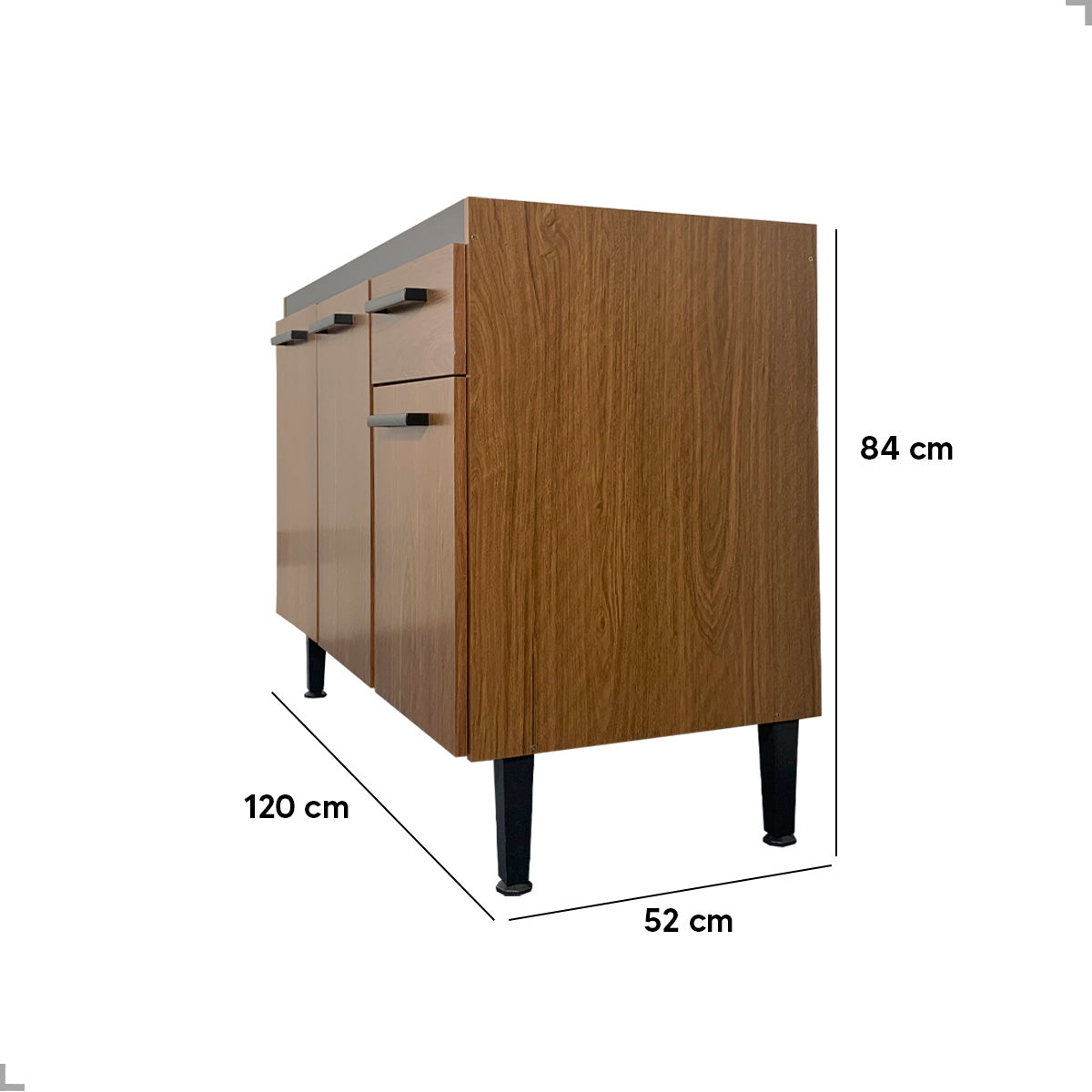 Balcão de Pia para Cozinha 120cm Giovanna em MDP Fosco com 3 Portas e Gaveta — Mais Espaço Interno e Organização