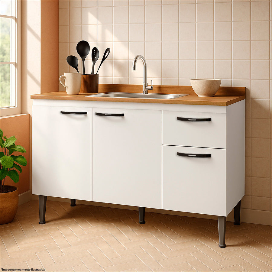 Balcão Cozinha 120cm 3 Portas – Sem Tampo