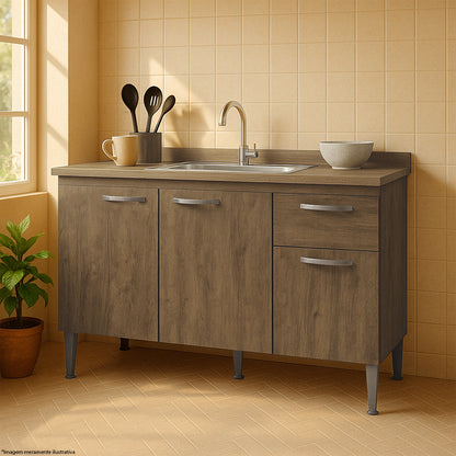 Balcão de Cozinha 120cm 3 Portas 1 Gaveta sem Tampo com Pés Reguláveis