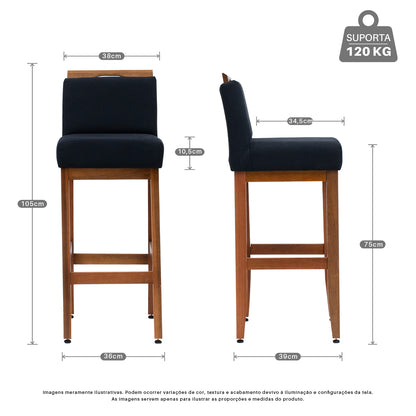 Kit 2 Banquetas Alta Safira Linho 104cm – Apoio para Pés