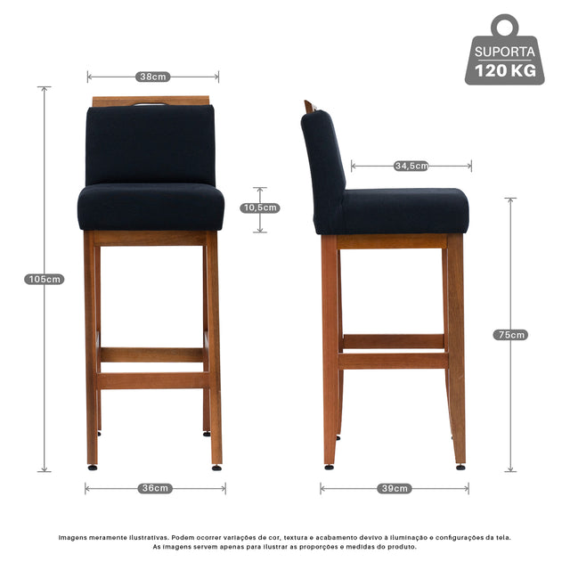 Kit 2 Banquetas Alta Safira Linho 104cm – Apoio para Pés