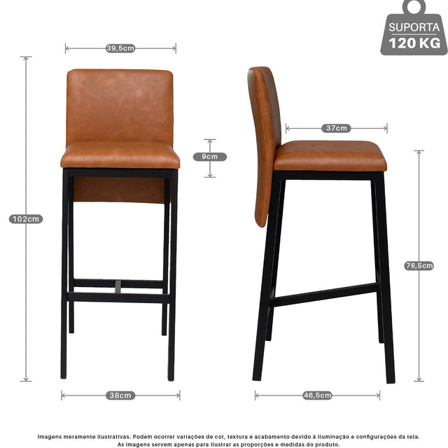 Kit 2 Banquetas Alta Nápoles Industrial em Aço – Apoio para Pés