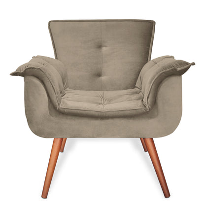 Poltrona Decorativa com Pillow Top no Assento e Braços, Estrutura em Madeira de Eucalipto e Pés Palito